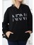 Nrnv Baskılı Kapüşonlu Üç Iplik Sweatshirt Siyah 2