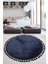 Relax Lacivert Yuvarlak 120X120 cm Ponpon Saçaklı Kaymaz Tabanlı Makinede Yıkanabilir Banyo Paspası 1