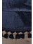 Relax Lacivert Yuvarlak 120X120 cm Ponpon Saçaklı Kaymaz Tabanlı Makinede Yıkanabilir Banyo Paspası 5