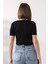 Pamuklu Ribana Bisiklet Yaka Crop T-Shirt 21560 Siyah 4