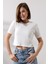 Pamuklu Ribana Bisiklet Yaka Crop T-Shirt 21560 Ekru 2