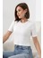Pamuklu Ribana Bisiklet Yaka Crop T-Shirt 21560 Ekru 3