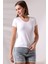 Pamuklu V Yaka Kısa Kol Basic T-Shirt 21043 Beyaz 2
