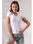 Pamuklu V Yaka Kısa Kol Basic T-Shirt 21043 Beyaz 3