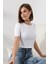 Pamuklu Ribana Bisiklet Yaka Crop T-Shirt 21560 Beyaz 3