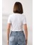 Pamuklu Ribana Bisiklet Yaka Crop T-Shirt 21560 Beyaz 4