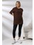 Oversize Yırtmaçlı Raporlu Tunik T-Shirt 21493 Kahve 1