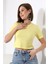 Pamuklu Ribana Bisiklet Yaka Crop T-Shirt 21560 Açık Sarı 2