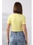 Pamuklu Ribana Bisiklet Yaka Crop T-Shirt 21560 Açık Sarı 4