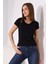 Pamuklu V Yaka Kısa Kol Basic T-Shirt 21043 Siyah 3