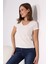 Pamuklu V Yaka Kısa Kol Basic T-Shirt 21043 Ekru 2