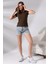 Bisiklet Yaka Kısa Kol Basic T-Shirt 21060 Kahve 1