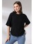 Bürümcük Kumaş Yanları Büzgülü Salaş T-Shirt 21118 Siyah 2