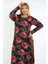 Kadın Bordo Yeşil Floral Desen Büyük Beden Maksi Elbise 5