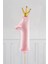Taçlı 1 Rakam Folyo Balon 1 Yaş Balonu Gold Taçlı Pembe 90CM 1