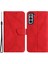HT05 Samsung Galaxy S22 5g Pu Deri Baskılı Çizgi Telefon Kılıf Cüzdan Stand Cilt Dokunma Koruyucu Kapak-Kırmızı (Yurt Dışından) 1
