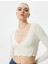 Kruvaze Crop Bluz Bağlamalı V Yaka Uzun Kollu Ribanalı 1