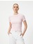 Crop Tişört Kısa Kollu Bisiklet Yaka Dokulu Pamuklu 1