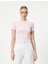 Crop Tişört Kısa Kollu Bisiklet Yaka Dokulu Pamuklu 3
