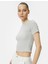 Dokulu Crop Tişört Kısa Kollu Bisiklet Yaka Slim Fit 1