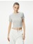 Dokulu Crop Tişört Kısa Kollu Bisiklet Yaka Slim Fit 3