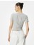 Dokulu Crop Tişört Kısa Kollu Bisiklet Yaka Slim Fit 4