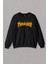 Unisex Siyah Sweatshirt Trasher Music Flame Blaze Skateboard Metal Hip Hop Baskılı Sweat 1