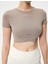 Spor Crop Tişört Kısa Kollu Bisiklet Yaka Asimetrik Kesim Slim Fit 5