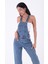Yanları Düğme detaylı Dekoratif Cepli Astarsız Mom Fit Kadın Kot Tulum Orta Mavi Denim Dört Mevsim 1