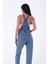 Yanları Düğme detaylı Dekoratif Cepli Astarsız Mom Fit Kadın Kot Tulum Orta Mavi Denim Dört Mevsim 4