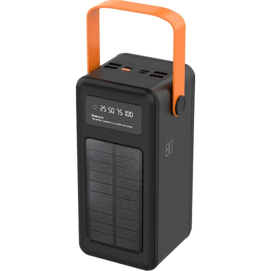 ROBEVE 80000 Mah Powerbank Göstergeli Powerbank Solar Fenerli Güneş Enerjili Type C - Lightning - Micro USB - USB Kablolu Powerbank Taşınabilir Şarj Aleti Hızlı Şarj Aleti Powerbank PW53