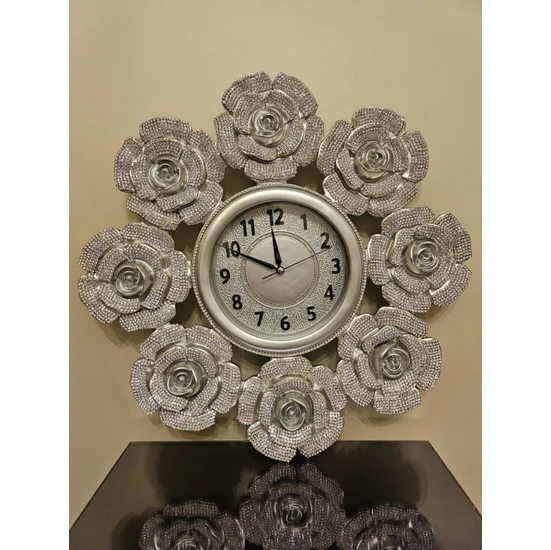 Cengizhan Ünaler Çiçek Silver Duvar Saati 54*54 cm