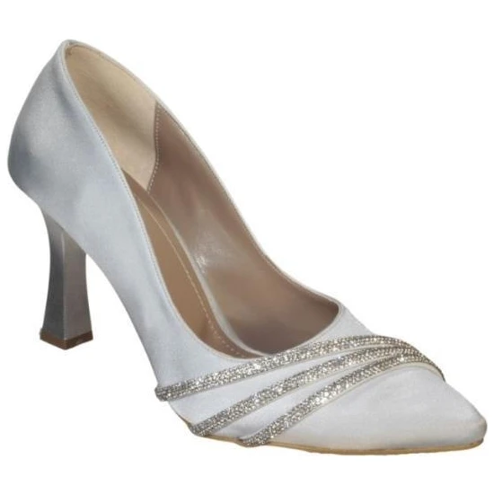 Yaz Kış Ayakkabı Yazkış Kadın Siyah Gümüş Saten Kumaş Üzeri Taşlı 8cmkadeh Topuk Düğün Nişan Abiye Ayakkabı