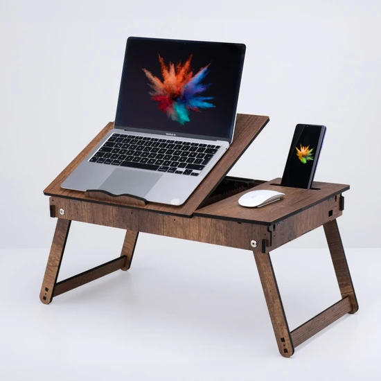 Vigo Wood Katlanır Ayaklı Ayarlanabilir Laptop Sehpası Telefon Bölmeli Bilgisayar Çalışma Sehpası
