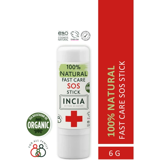 INCIA %100 Doğal Sos Stick Anlık Yatıştırıcı Organik Yalancı İğde Hızlı Koruma Bitkisel 6 ml