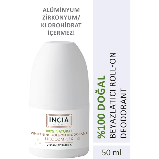 INCIA %100 Doğal Roll On Deodorant Beyazlatıcı Ter Kokusu Önleyici Lekesiz 50 ml