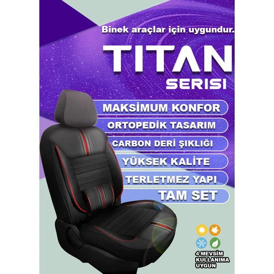 Nice Shop Titan Serisi Deri Taytüyü Süet Binek Araçlara Uyumlu Universal Oto Koltuk Kılıfı 5li Takım