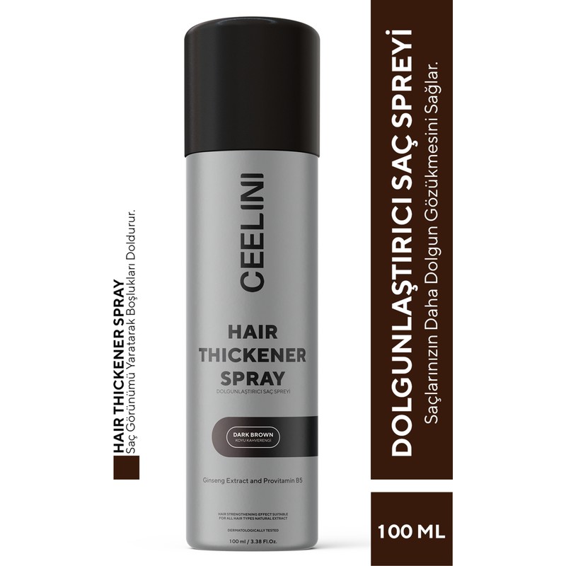 Ceelini Dolgunlaştırıcı Saç Spreyi Koyu Kahverengi 100 ml Tüm Saç Tipleri için Belirginleştirici Etki