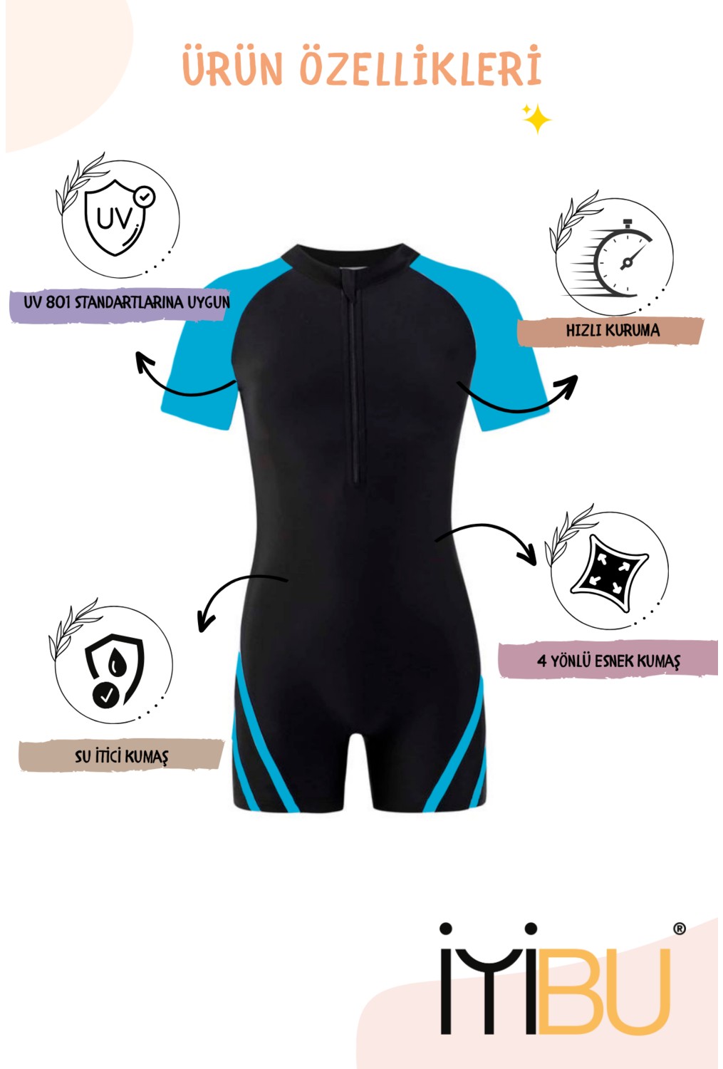 İYİBU Çocuk Uv Korumalı Kısa Kollu Yüzücü Tulum Mayo Havuz ve Deniz Mayosu Kids Swimwear Unisex görsel 5