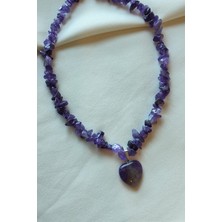 Bade Accessories Koyu Ametist Kalp Doğaltaş Kolye