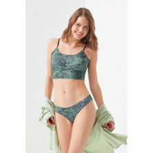 Cottonhill Ayarlanabilir Askılı Lazer Kesim Desenli Crop BÜSTIYER-1753-YEŞİL