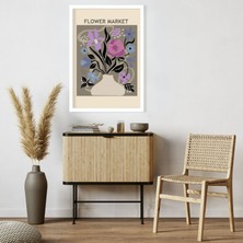 Tekli Ahşap Lamine Çerçeveli Mdf Tablo Flower Market Lila Vazo
