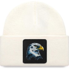 Black Börk  V1 Akrilik Kartal - 5 Kod Logolu Unisex Beyaz Bere (Beanie)