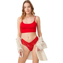 Cottonhill  dantelli Transparan Kadın Brezilya KÜLOT-6076-KIRMIZI