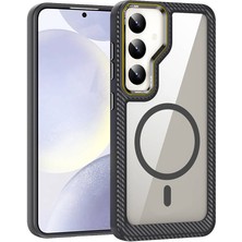 Case 4u Galaxy S24 Kılıf Magsafe Şarj Özellikli Sert Pc Karbon Fiber Kenar Tasarımlı Libero Kapak Siyah