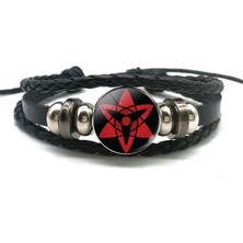 Qiuhong Shop Rodyum Kaplama Anime Halat Bilezik Sıcak Oyun Logo Tasarımı Geek Takı Erkek Kadın Serin Logo Siyah Deri Bilezik Anime Lover Hediye (Yurt Dışından)