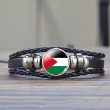 Qiuhong Shop Somali Arap Ülkeleri Bayrağı Siyah Çok Katmanlı Örgülü Bilezikler Suudi Arabistan Filistin Cezayir Mısır Bayrağı Deri Bilezik Seyahat Hediyesi (Yurt Dışından)