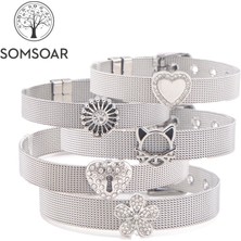 Qiuhong Shop Set 3 Somsoar Takı Silvering Paslanmaz Çelik Hasır Bilezik Bilezik ile Dıy Slayt Charms Bilezikler Kadın En Iyi Hediye Olarak (Yurt Dışından)