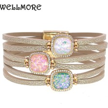 Qiuhong Shop 17CM Tarzı Yeşil Karışım Wellmore Lüks Kadın Bilezikler Kadınlar Için Çinko Alaşımlı Wrap Bilezikler Mıknatıs Bohemia Bilezikler Moda Kadın Takı (Yurt Dışından)