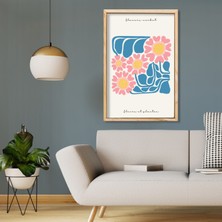 Tekli Ahşap Lamine Çerçeveli Mdf Tablo Pembe Mavi Çiçekler